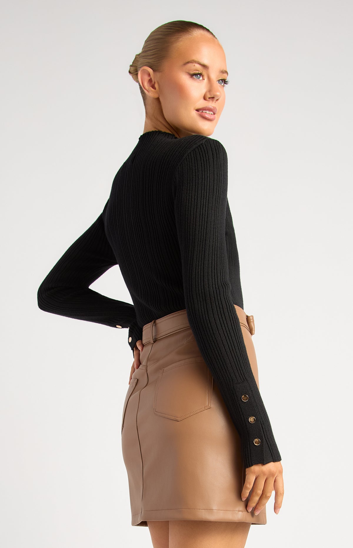 Chase Long Sleeve Knit Top - Black
