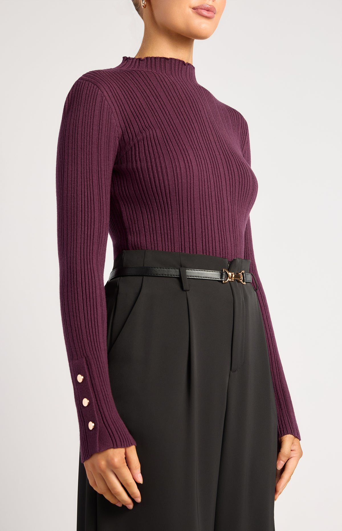 Chase Long Sleeve Knit Top - Dark Plum