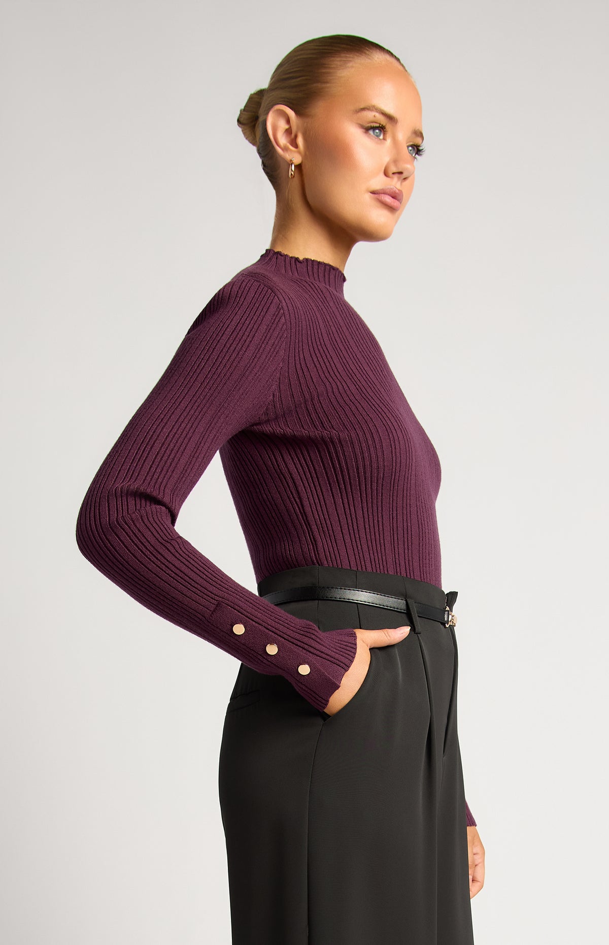 Chase Long Sleeve Knit Top - Dark Plum