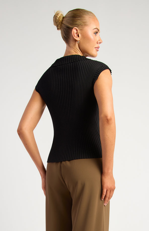 Curtis Two-Way Zip Knit Top - Black