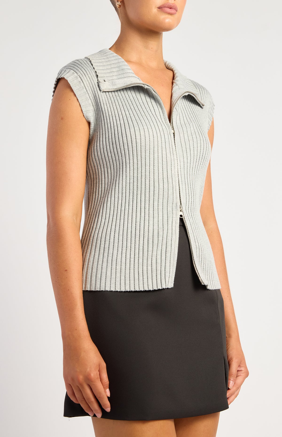 Curtis Two-Way Zip Knit Top - Grey