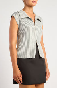 Curtis Two-Way Zip Knit Top - Grey