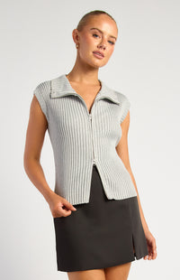 Curtis Two-Way Zip Knit Top - Grey