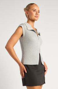 Curtis Two-Way Zip Knit Top - Grey