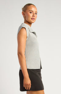 Curtis Two-Way Zip Knit Top - Grey