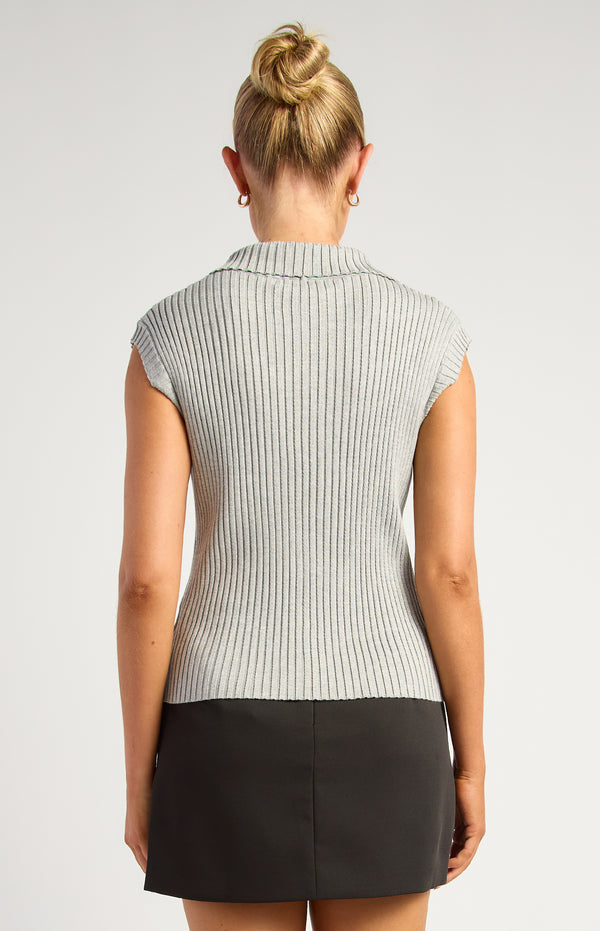 Curtis Two-Way Zip Knit Top - Grey