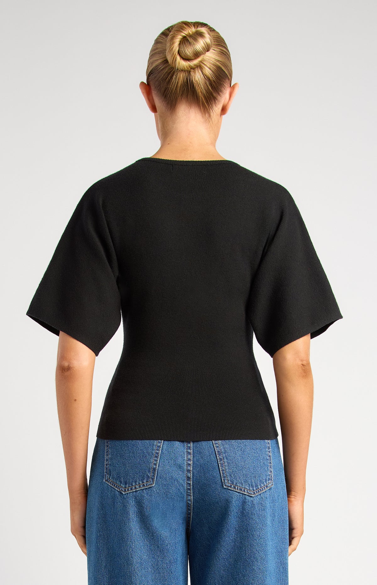 Batwing Sleeve Knit Top - Black