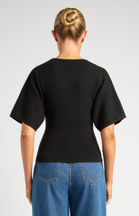 Batwing Sleeve Knit Top - Black