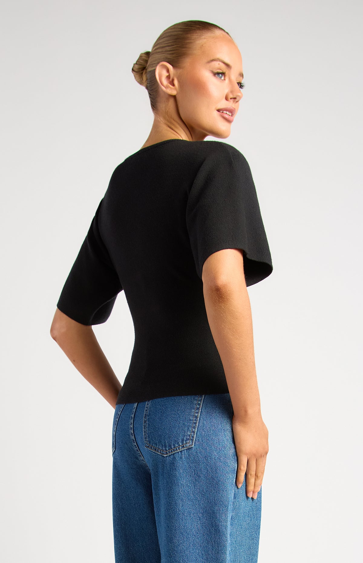 Batwing Sleeve Knit Top - Black