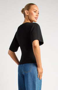 Batwing Sleeve Knit Top - Black
