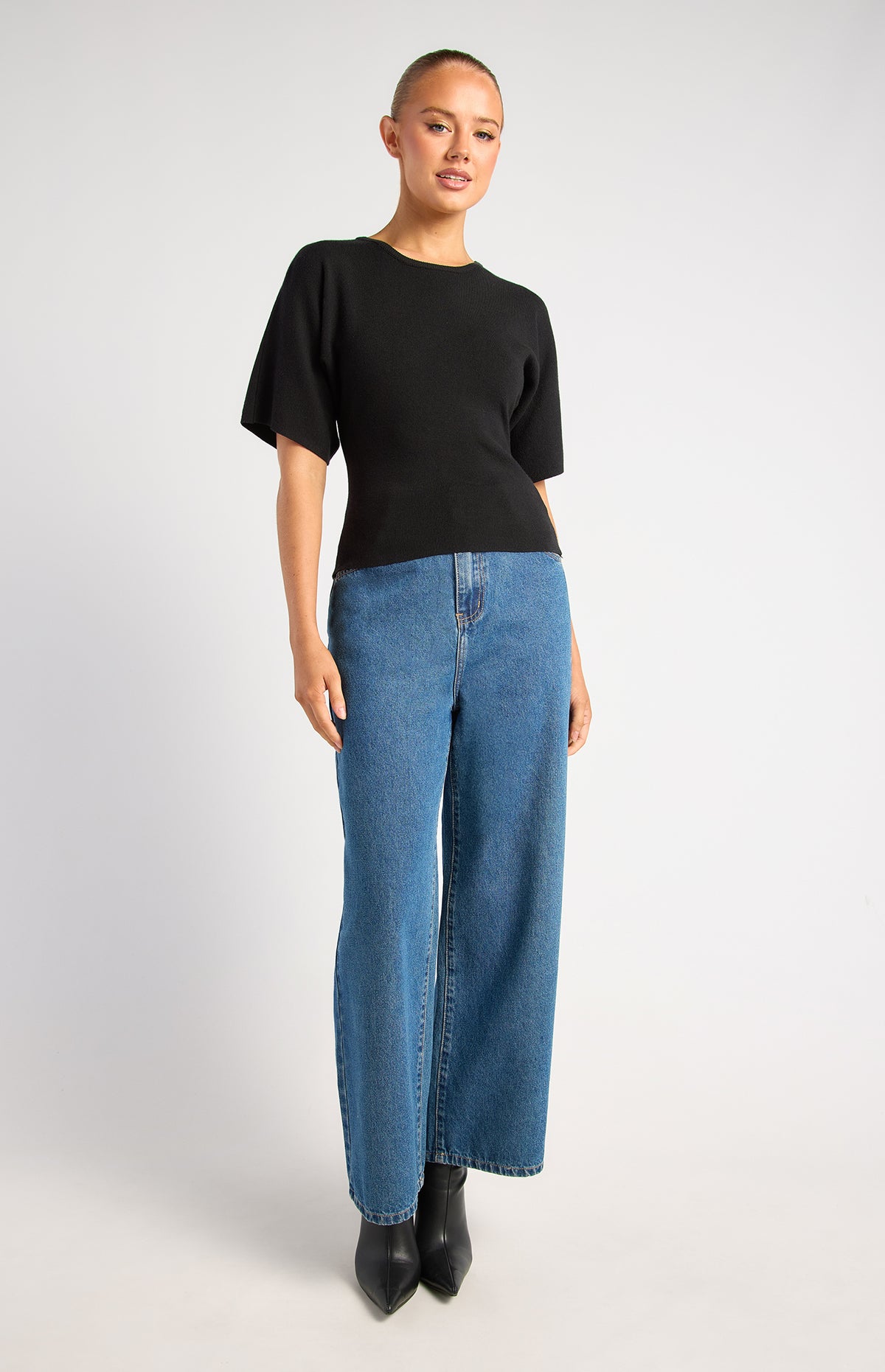 Batwing Sleeve Knit Top - Black