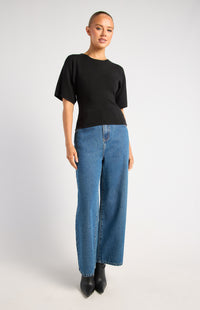 Batwing Sleeve Knit Top - Black