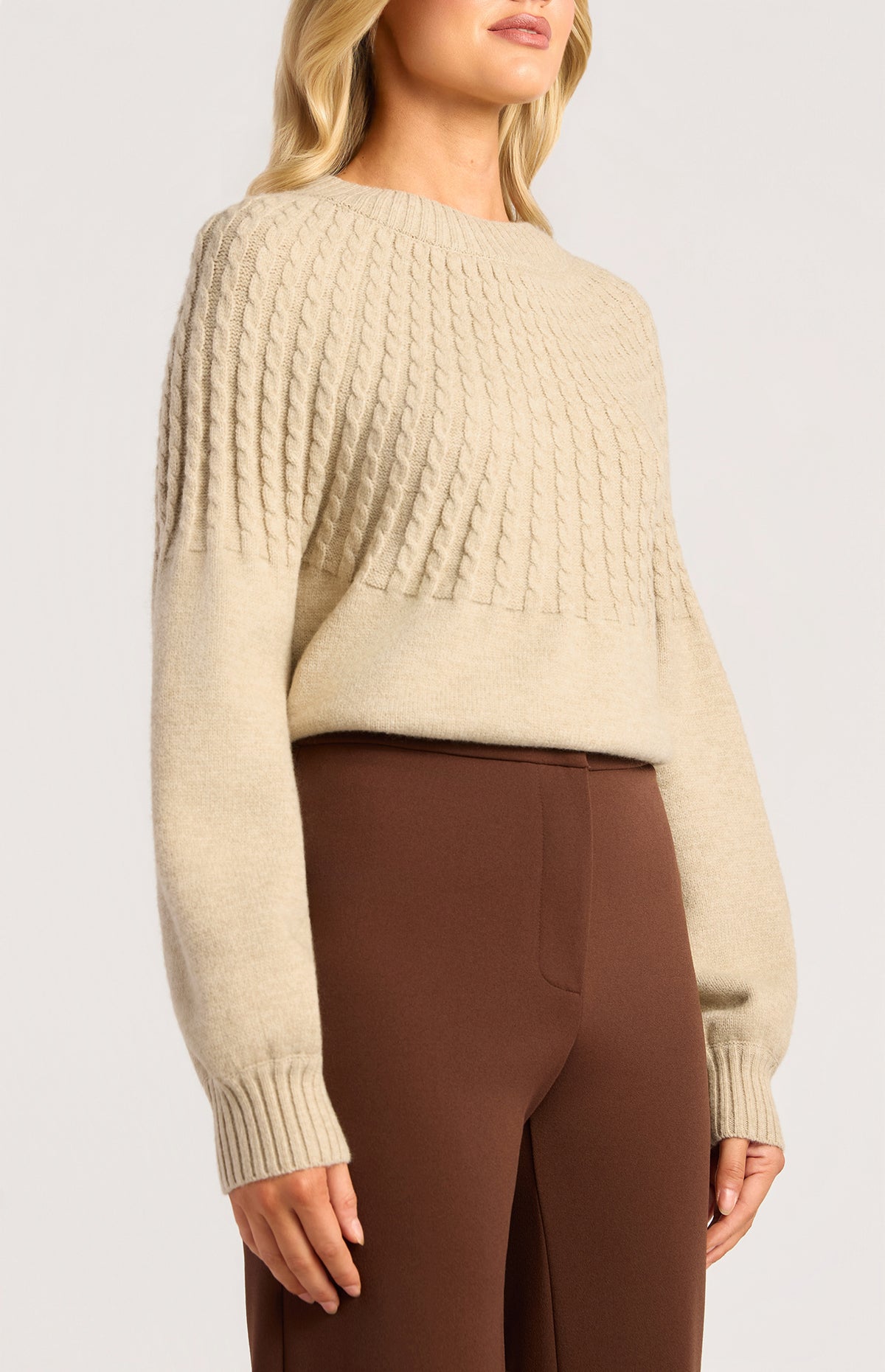 Gradient Cable Knit Top - Brown Marl