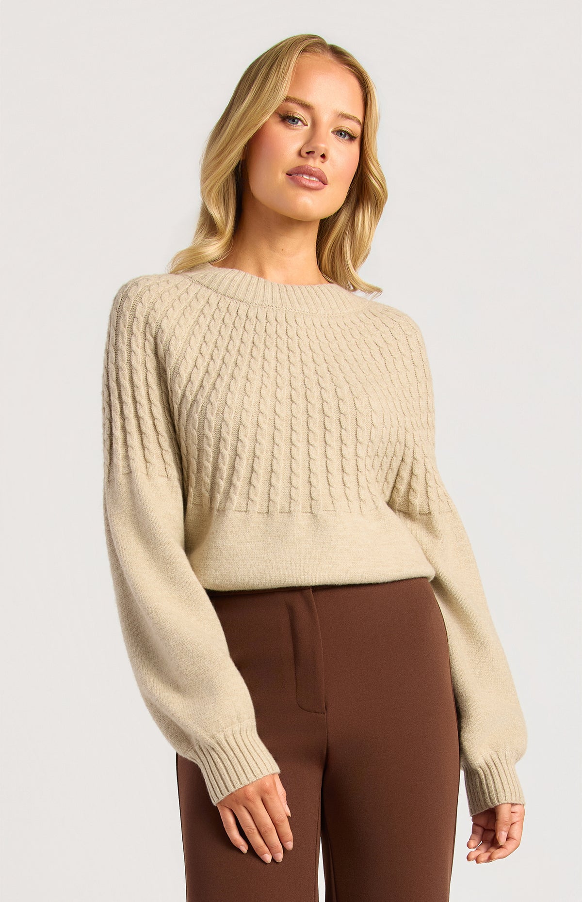 Gradient Cable Knit Top - Brown Marl