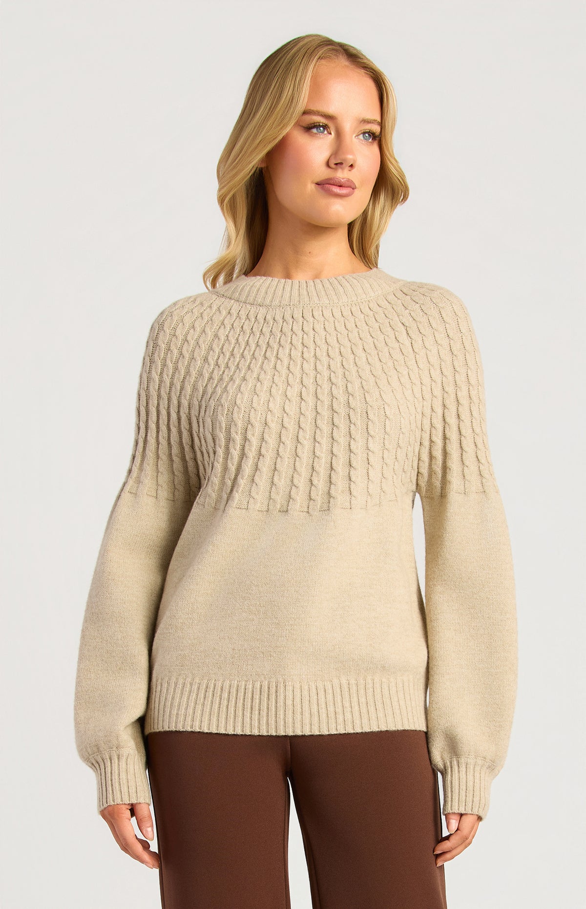 Gradient Cable Knit Top - Brown Marl