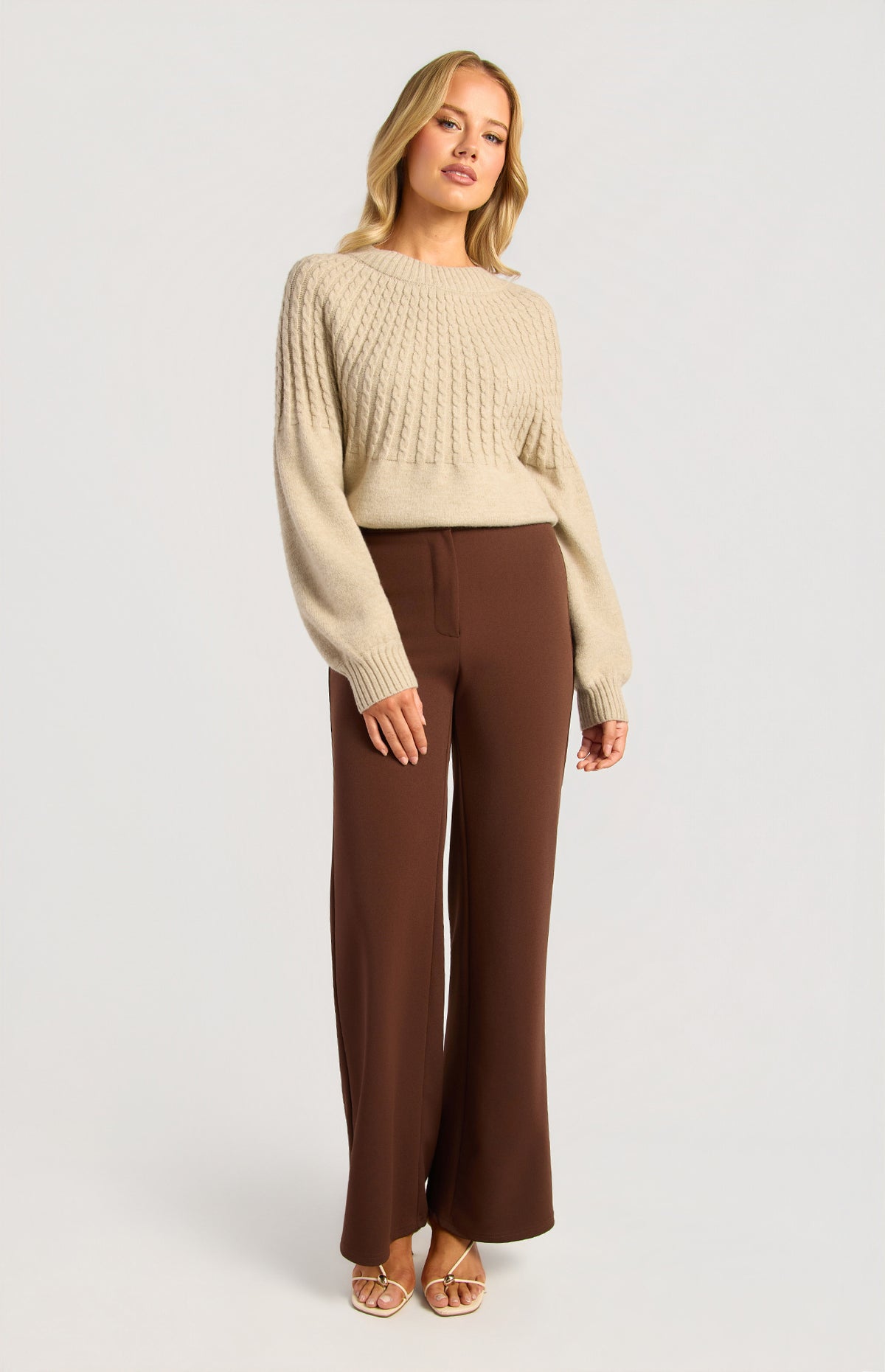Gradient Cable Knit Top - Brown Marl