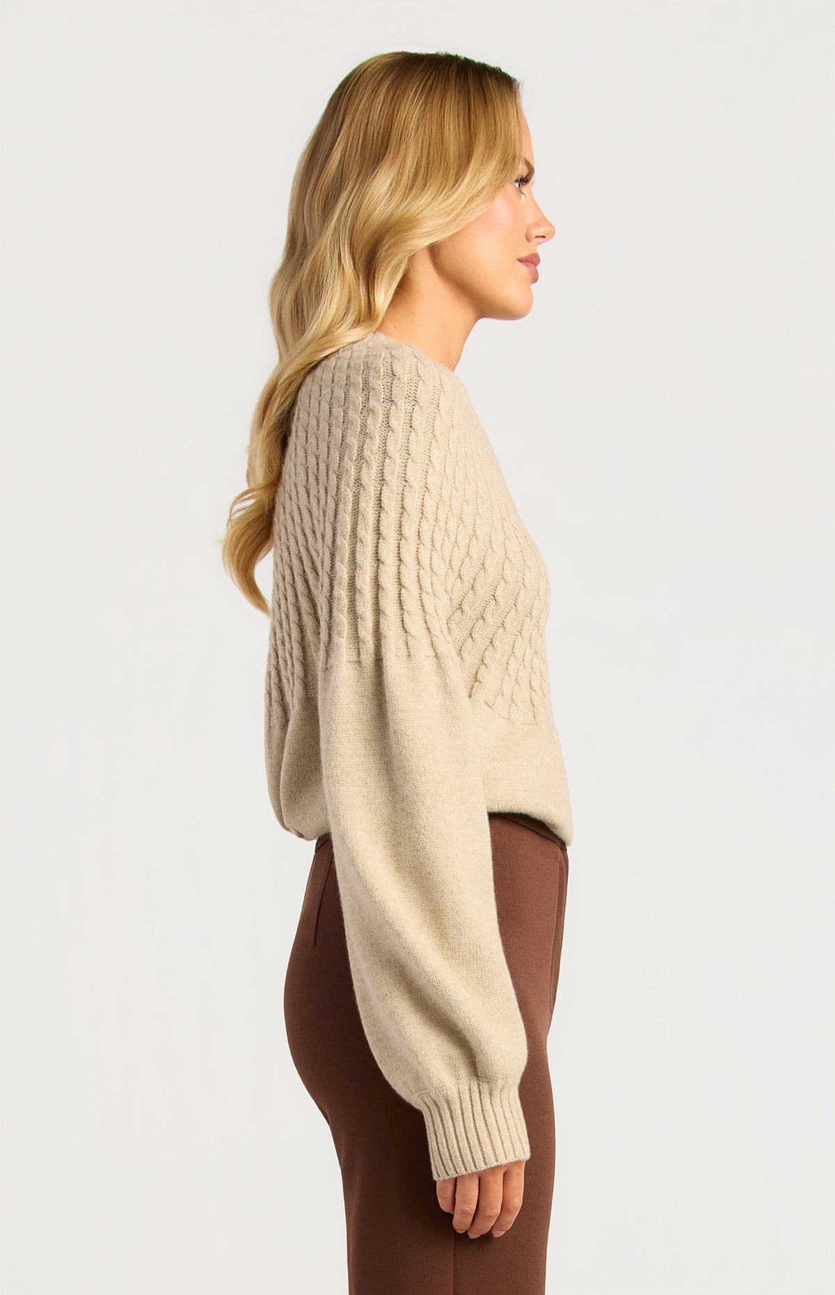 Gradient Cable Knit Top - Brown Marl