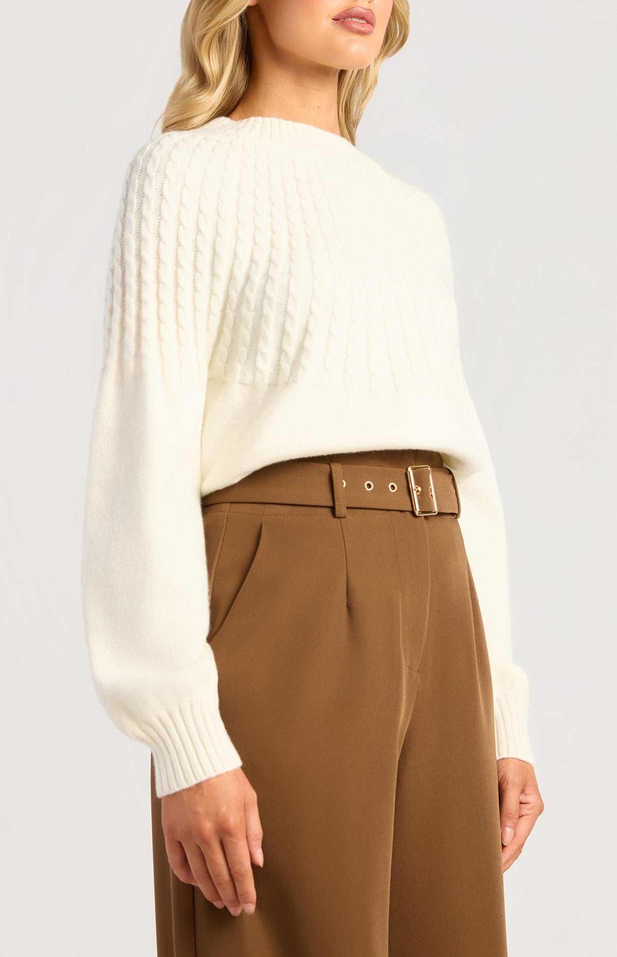 Gradient Cable Knit Top - White