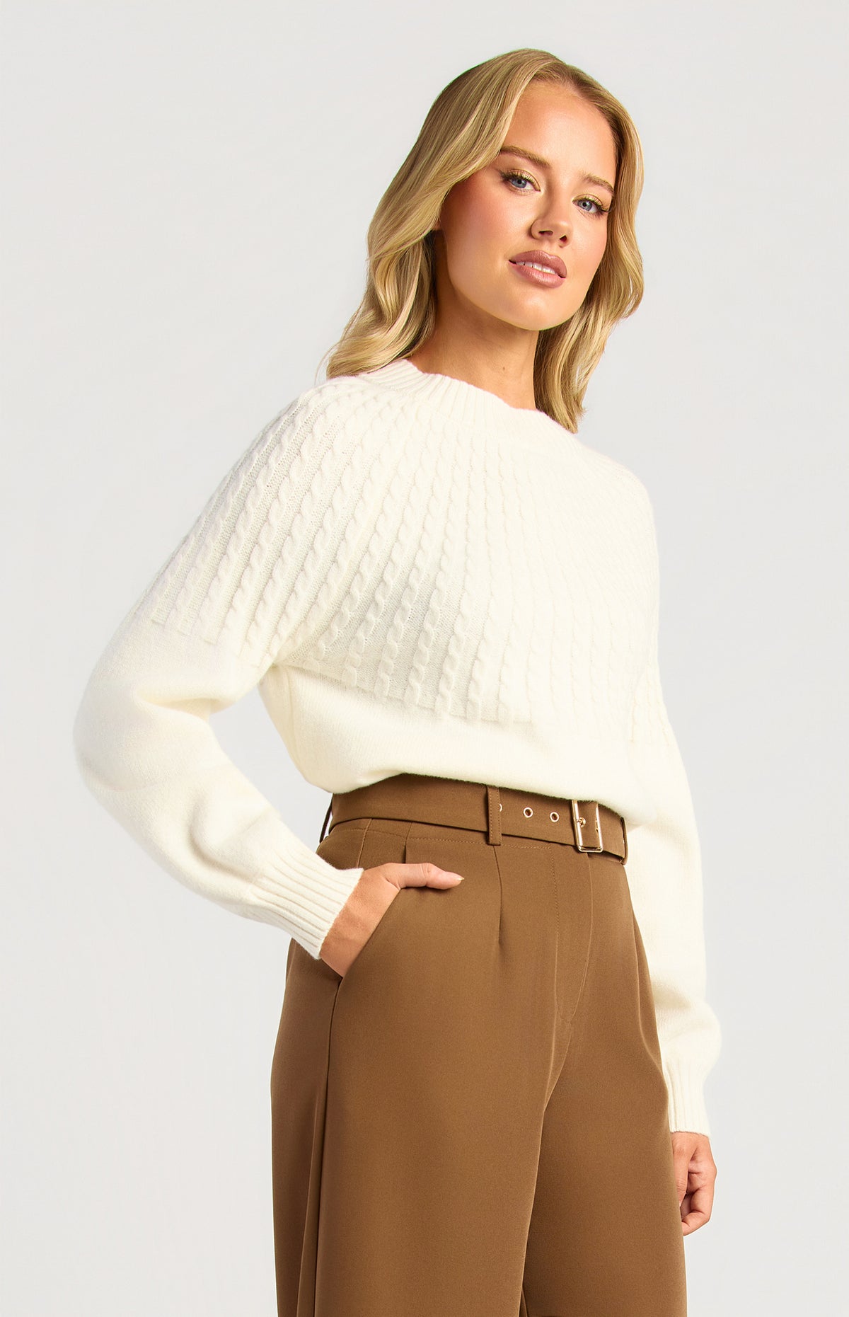 Gradient Cable Knit Top - White