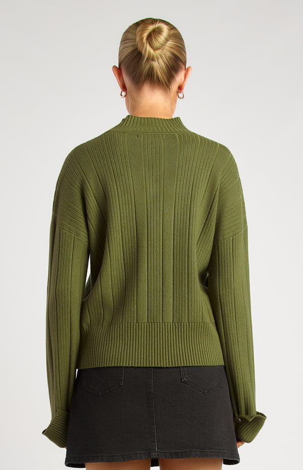 Lilu Long Sleeve Knit Top - Olive