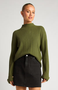 Lilu Long Sleeve Knit Top - Olive
