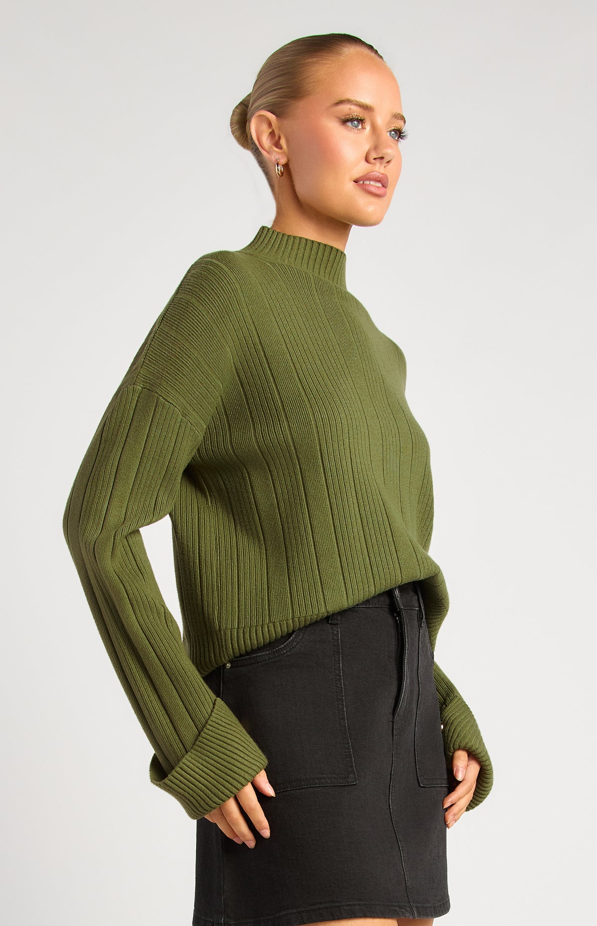Lilu Long Sleeve Knit Top - Olive