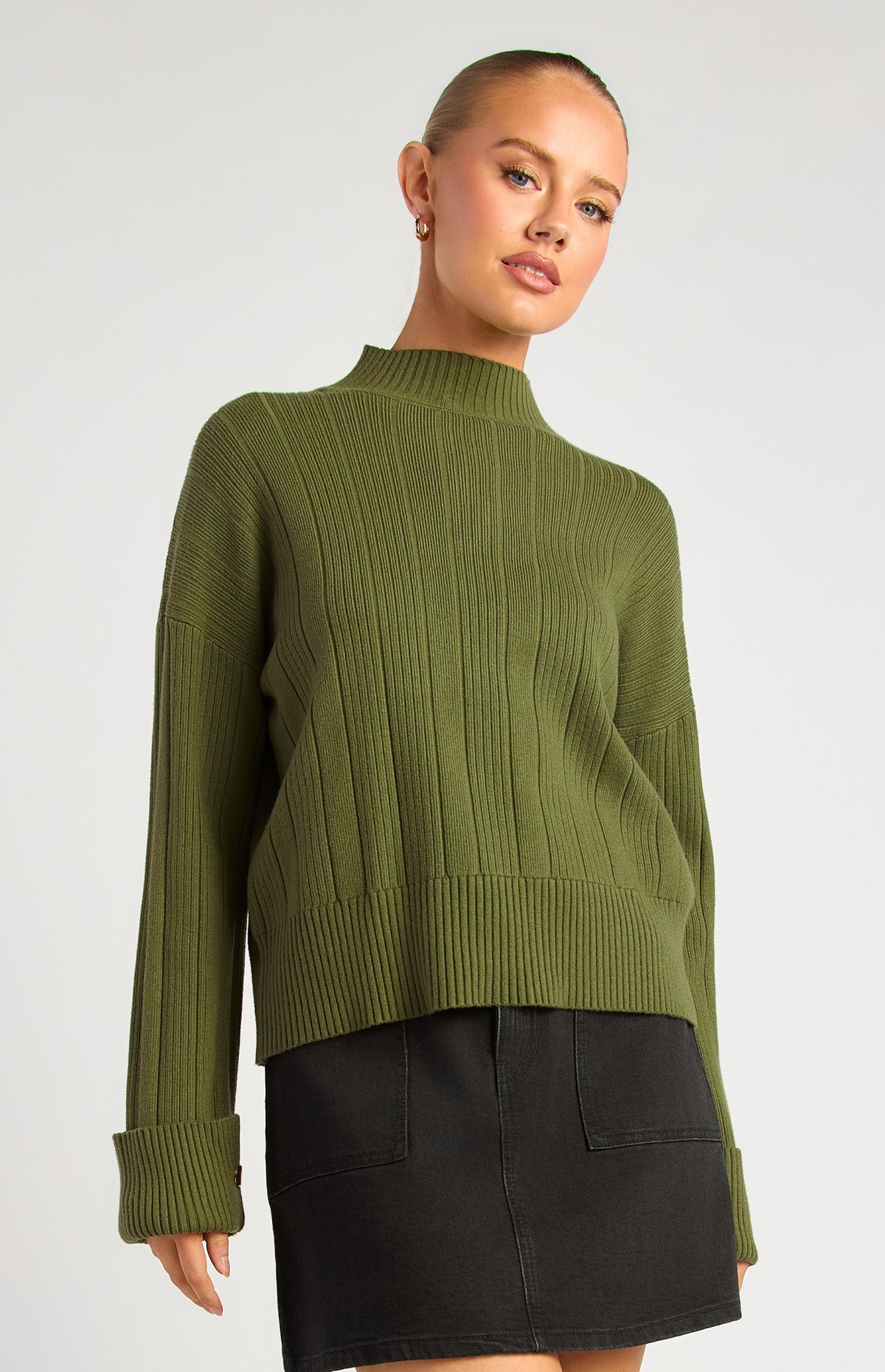 Lilu Long Sleeve Knit Top - Olive