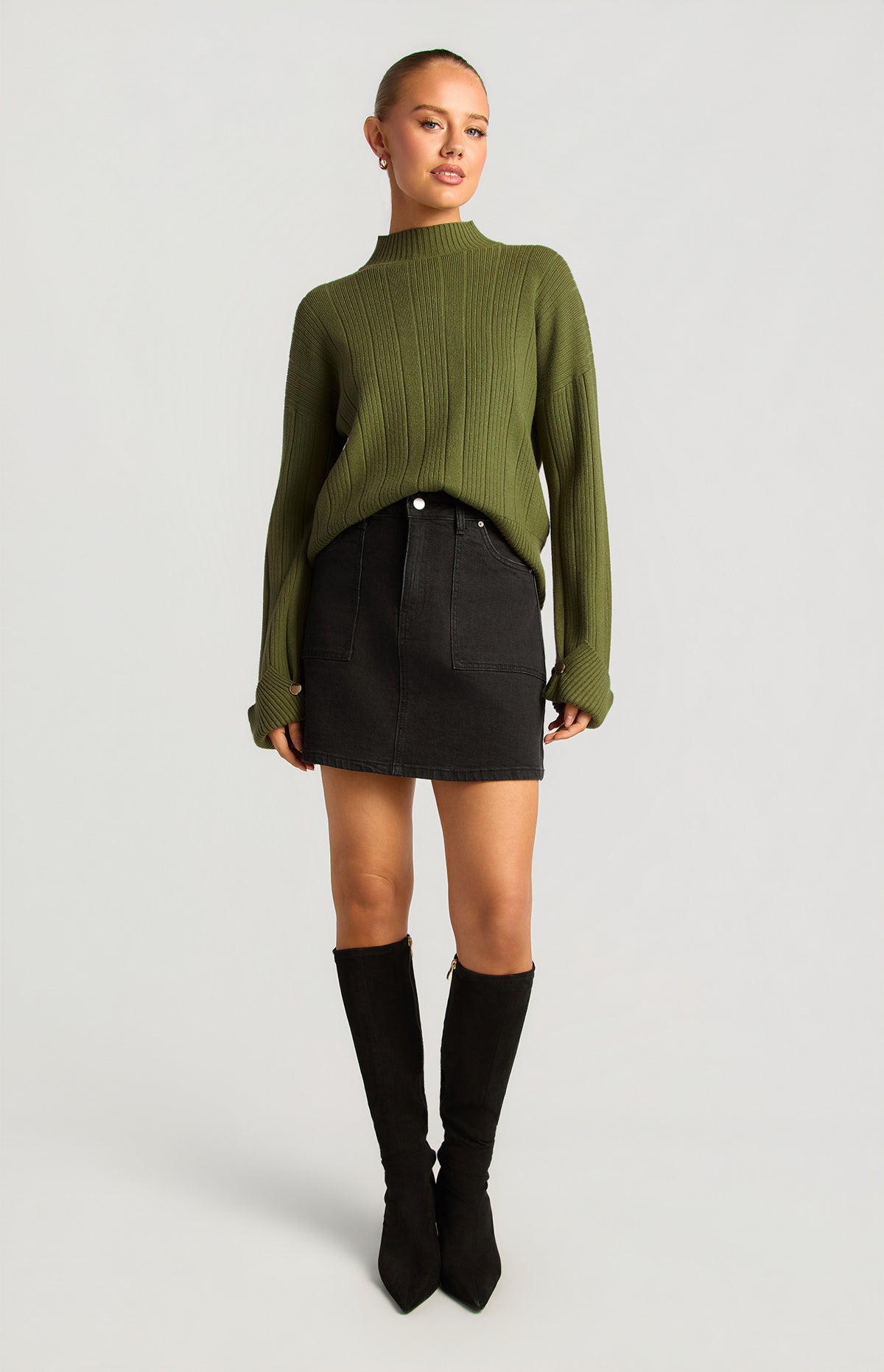 Lilu Long Sleeve Knit Top - Olive