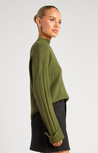 Lilu Long Sleeve Knit Top - Olive