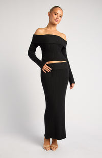 Lucah Top & Maxi Skirt Knit Set - Black
