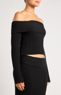 Lucah Top & Maxi Skirt Knit Set - Black