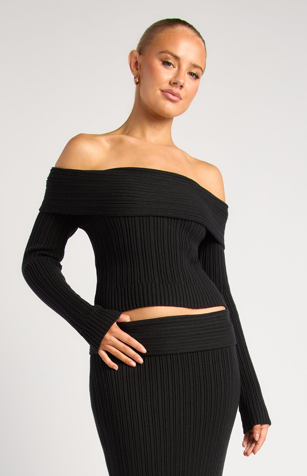 Lucah Top & Maxi Skirt Knit Set - Black