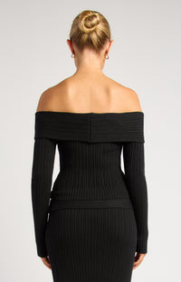 Lucah Top & Maxi Skirt Knit Set - Black