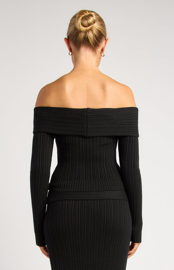 Lucah Top & Maxi Skirt Knit Set - Black