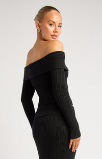 Lucah Top & Maxi Skirt Knit Set - Black