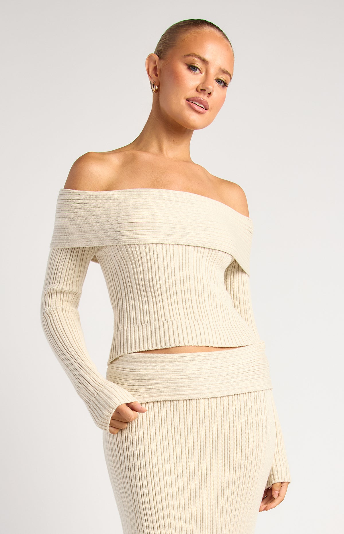Lucah Top & Maxi Skirt Knit Set - Bone
