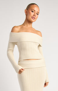 Lucah Top & Maxi Skirt Knit Set - Bone
