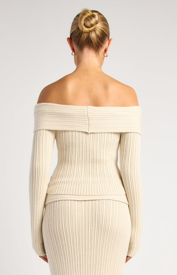 Lucah Top & Maxi Skirt Knit Set - Bone