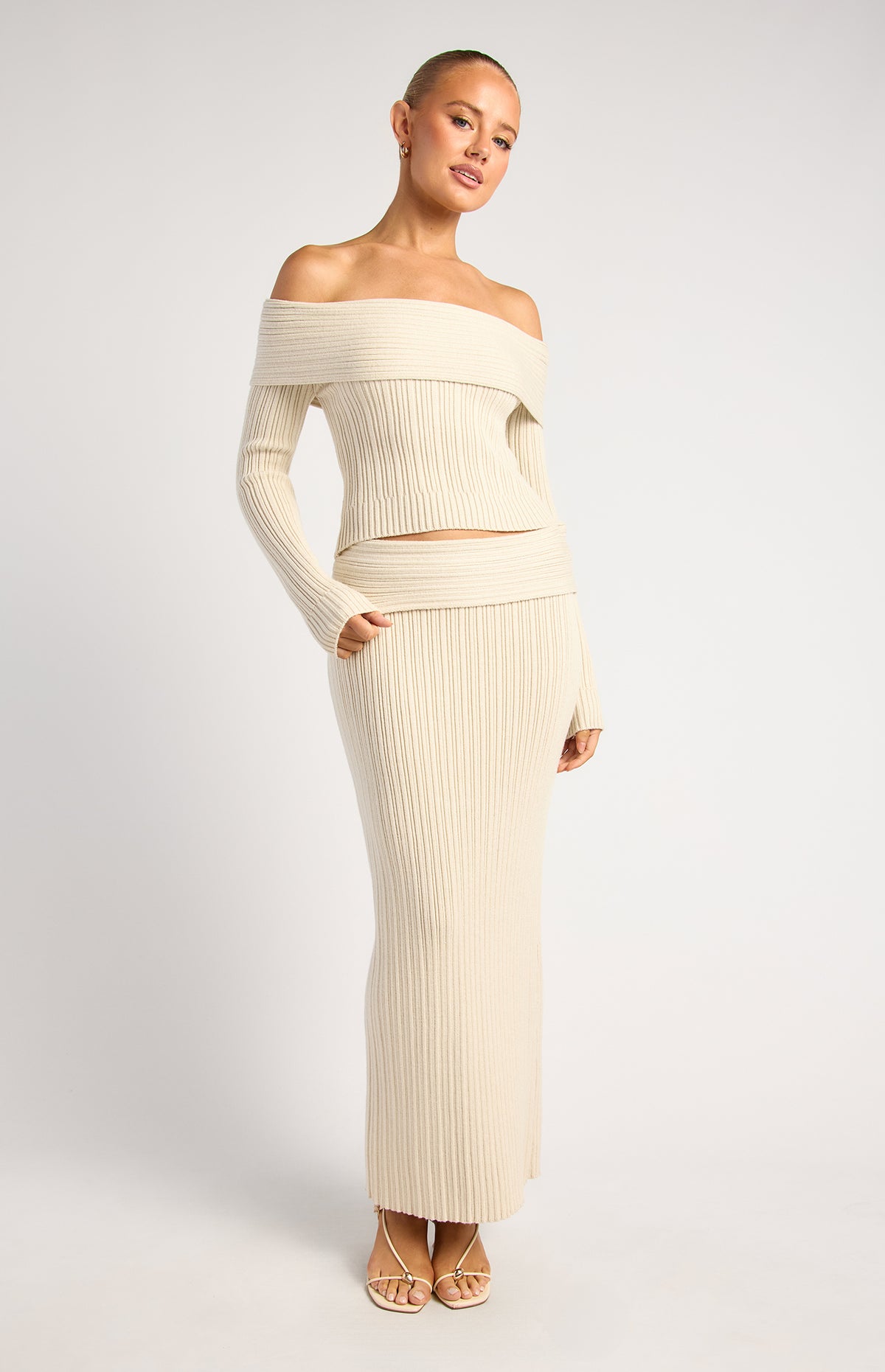 Lucah Top & Maxi Skirt Knit Set - Bone