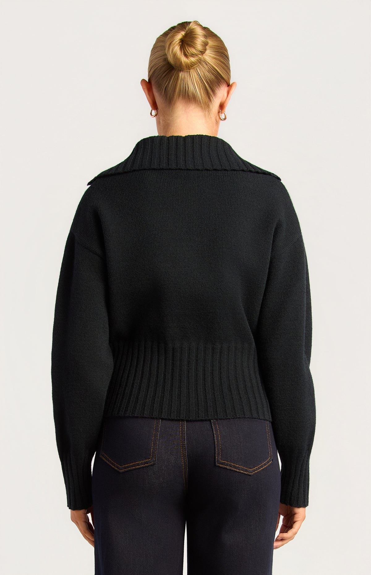 Fiori Two-Way Zip Knit Top - Black