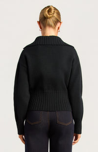 Fiori Two-Way Zip Knit Top - Black