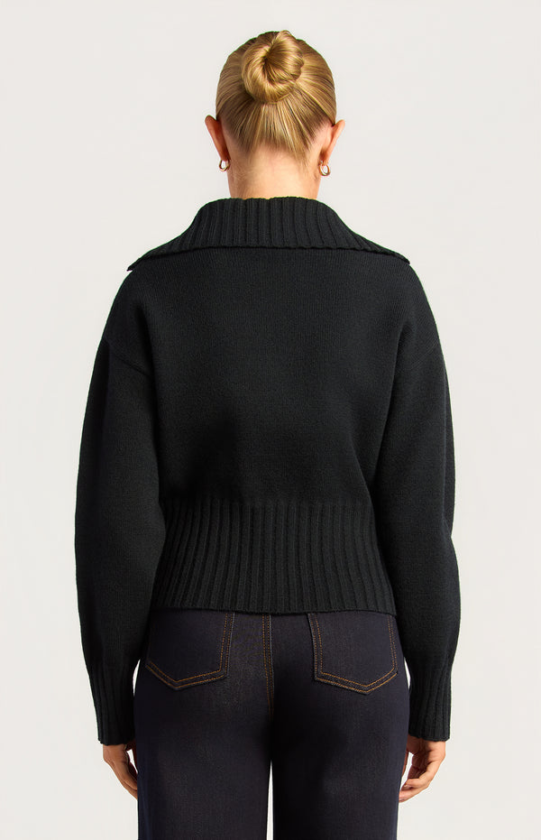 Fiori Two-Way Zip Knit Top - Black