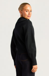 Fiori Two-Way Zip Knit Top - Black