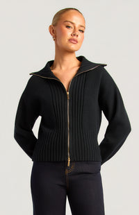 Fiori Two-Way Zip Knit Top - Black