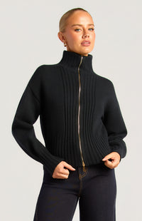 Fiori Two-Way Zip Knit Top - Black