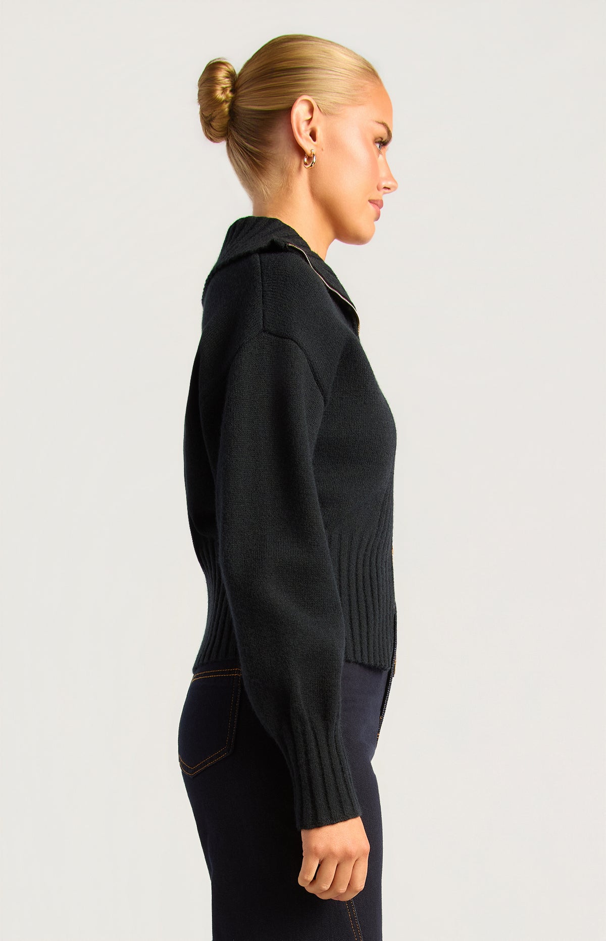 Fiori Two-Way Zip Knit Top - Black