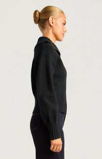 Fiori Two-Way Zip Knit Top - Black
