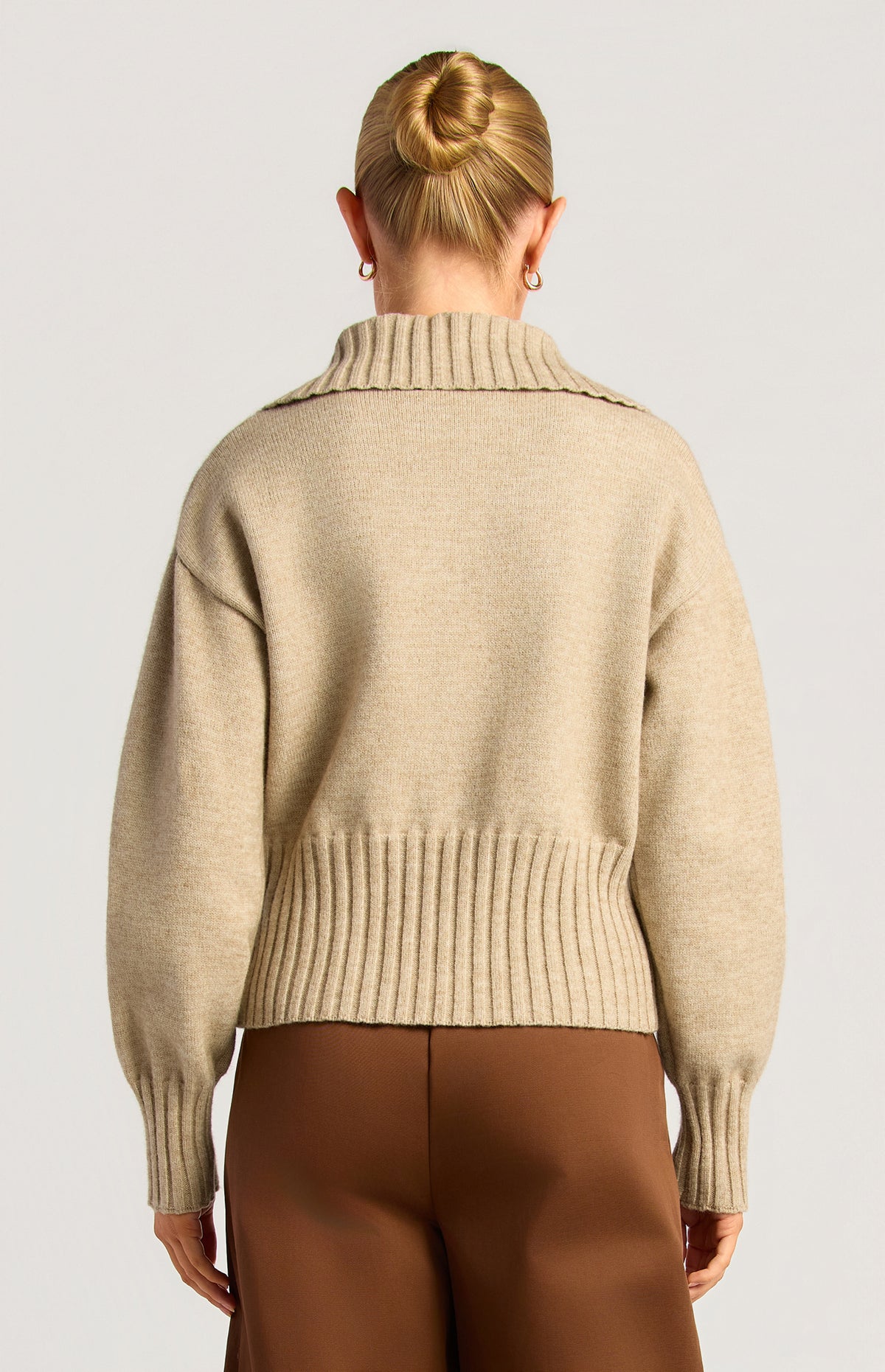 Fiori Two-Way Zip Knit Top - Brown