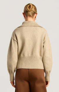 Fiori Two-Way Zip Knit Top - Brown