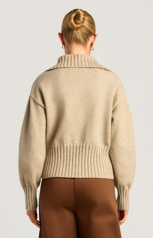 Fiori Two-Way Zip Knit Top - Brown